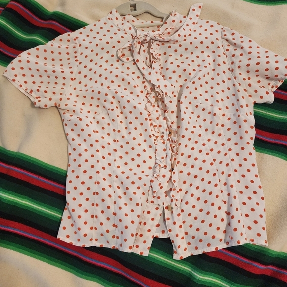 Tops - Vintage Polka Dot Ruffle Blouse